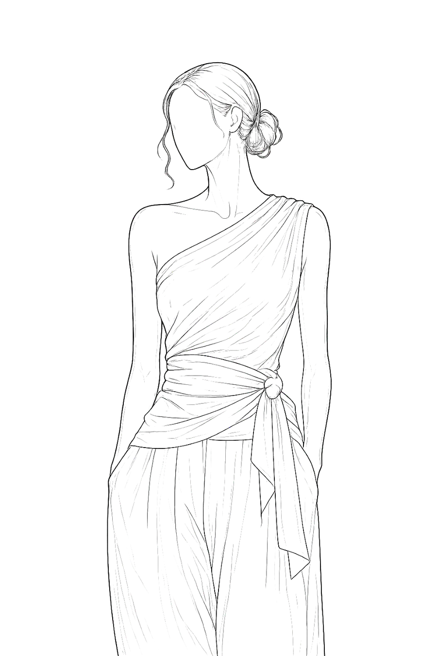 One Shoulder Draped Top sketch